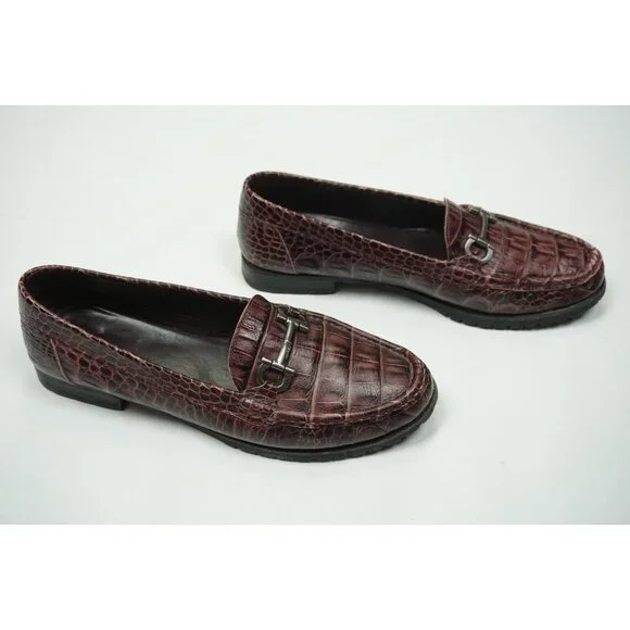 Salvatore Ferragamo Alligator Croc Red Horsebit Gancini Bit Loafers Sz 8B